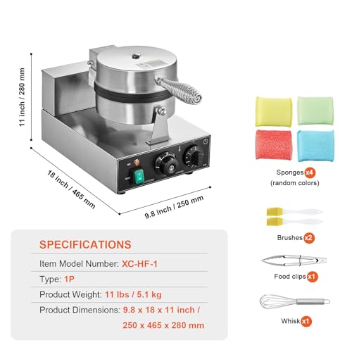 Commercial Stainless Steel Waffle Maker with Browning and Timer Control