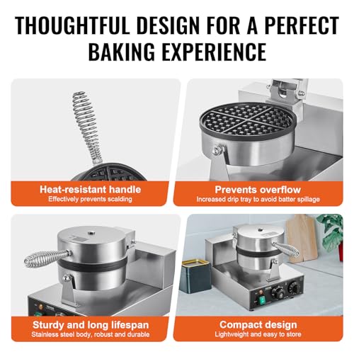Commercial Stainless Steel Waffle Maker with Browning and Timer Control