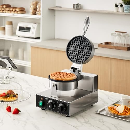Commercial Stainless Steel Waffle Maker with Browning and Timer Control