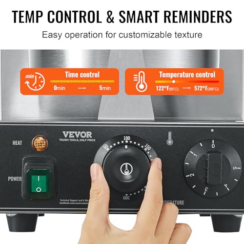 Commercial Stainless Steel Waffle Maker with Browning and Timer Control