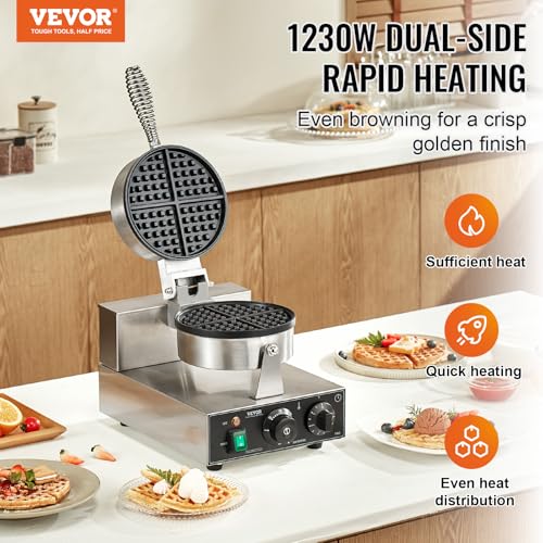 Commercial Stainless Steel Waffle Maker with Browning and Timer Control