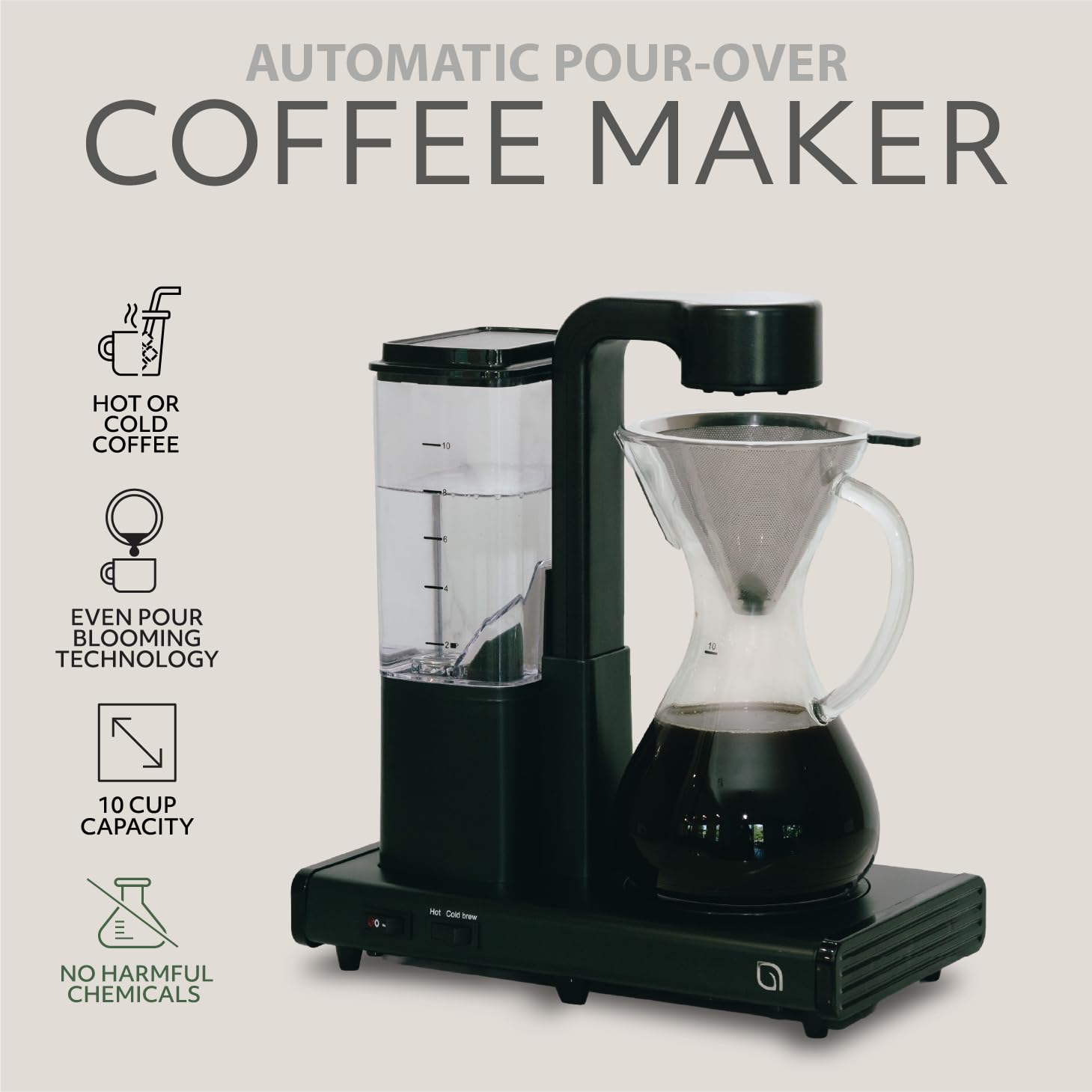 10 Cup Automatic Drip Coffee Maker with Glass Carafe and Auto Shut Off