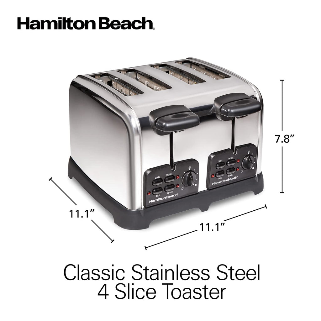 4 Slice Retro Stainless Steel Toaster with Wide Slots and Bagel Settings