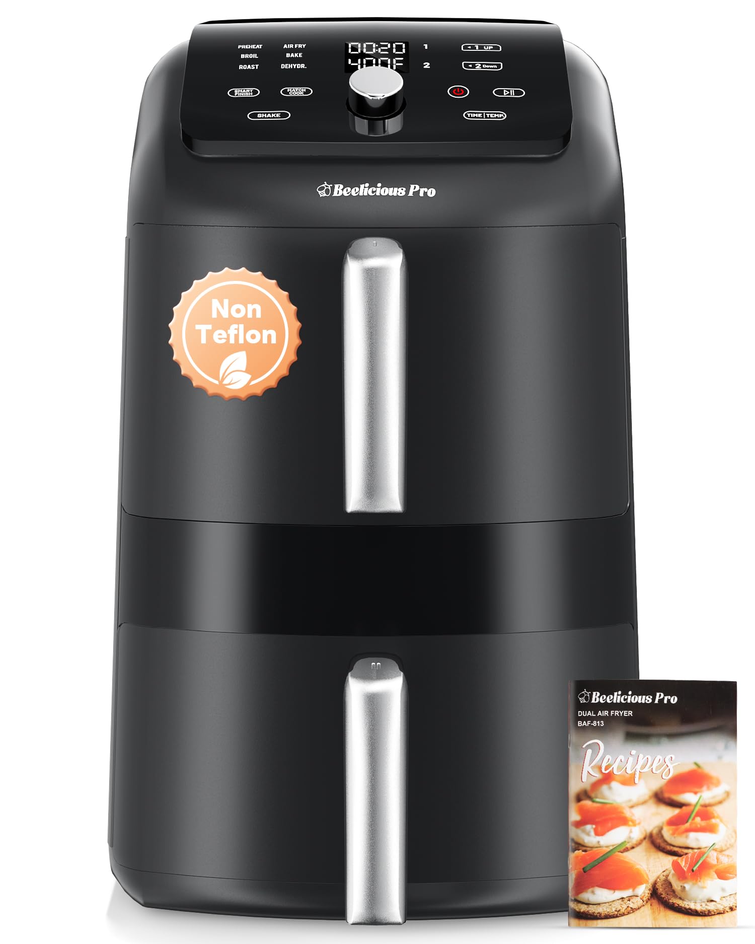 12QT Large Dual Basket Air Fryer with Even Heating and Smart Finish