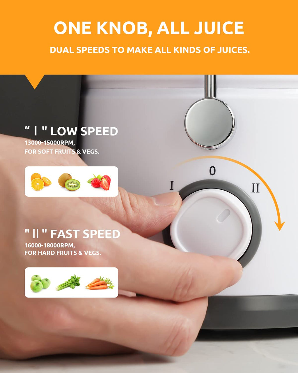 800W Dual Speed Centrifugal Juicer with 3 Inch Chute and Anti Drip