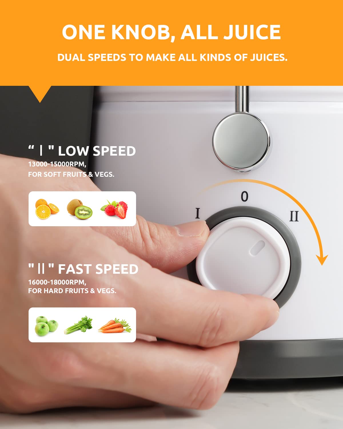 800W Dual Speed Centrifugal Juicer with 3 Inch Chute and Anti Drip