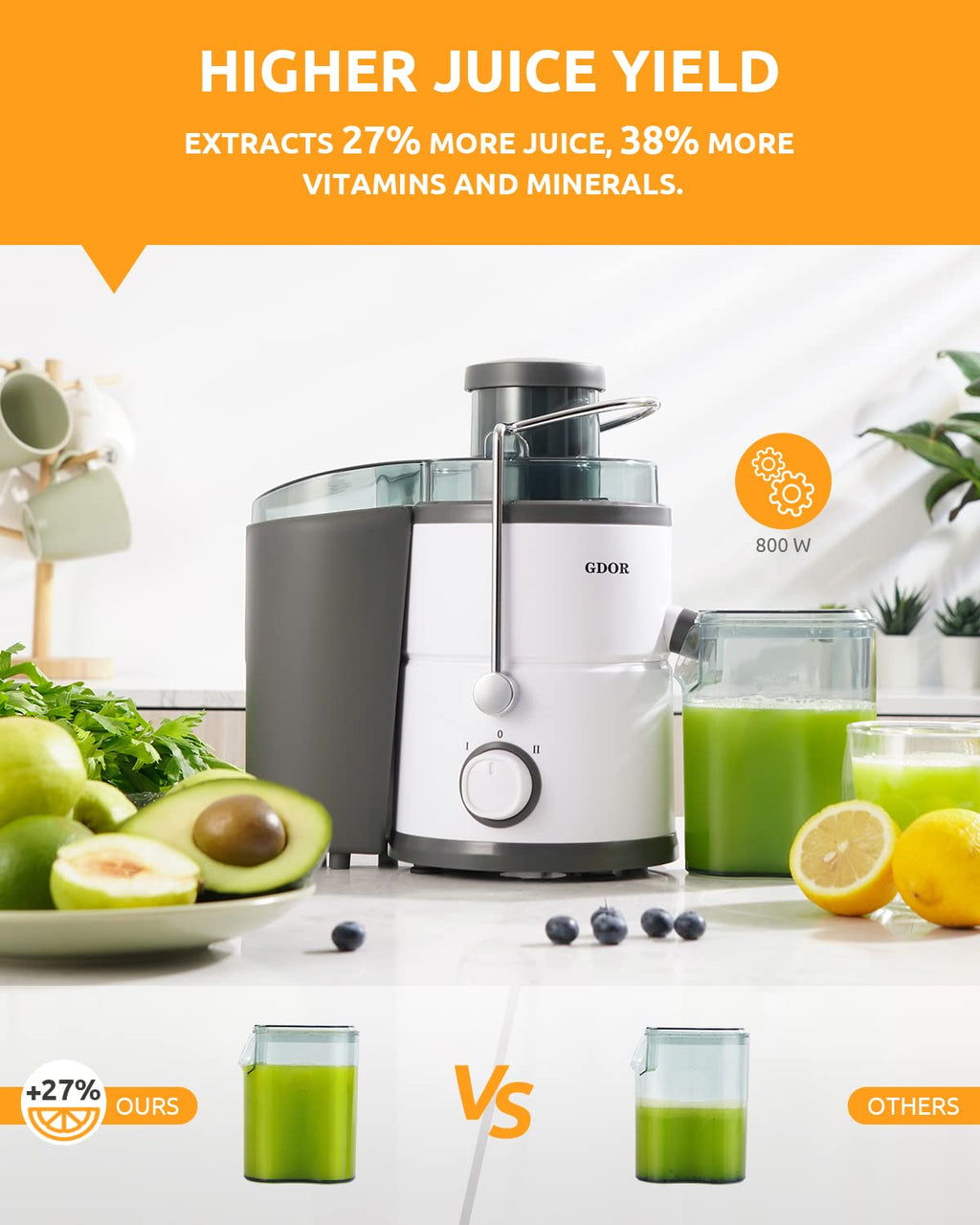 800W Dual Speed Centrifugal Juicer with 3 Inch Chute and Anti Drip