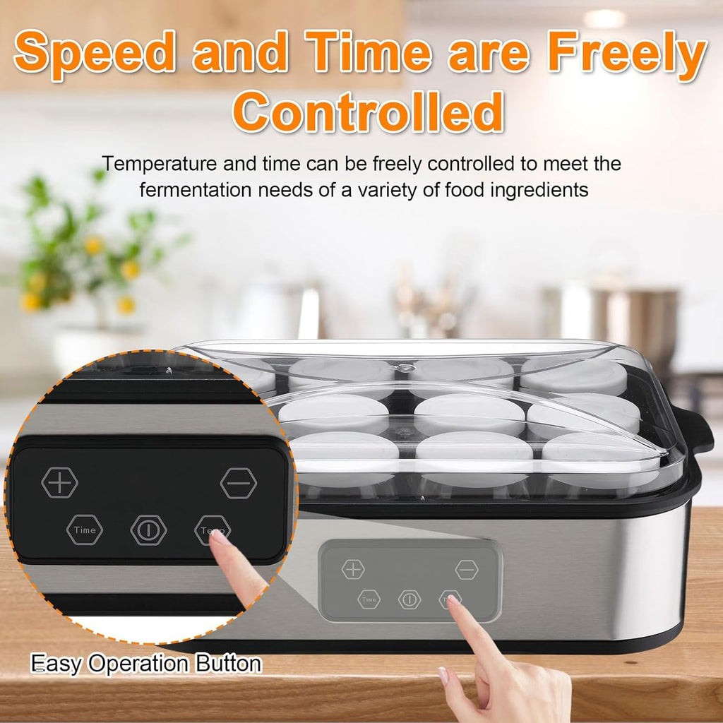 12 Jar Digital Yogurt Maker with Adjustable Temperature and 48 Hour Timer