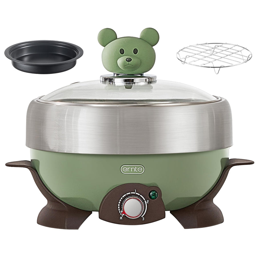 1L Portable 3 in 1 Electric Hot Pot Mini Cooker for Steam Boil and Fry