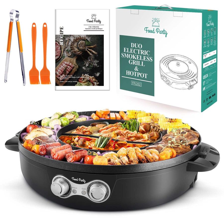 16.5 Inch Electric Hot Pot and Smokeless Korean BBQ Grill Combo