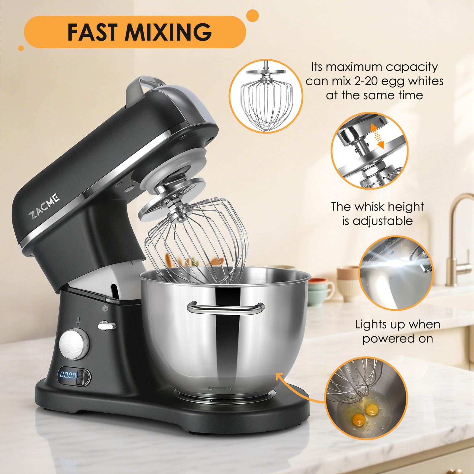 8.4 Quart 800W Commercial Stand Mixer with NSF Certified Metal Body