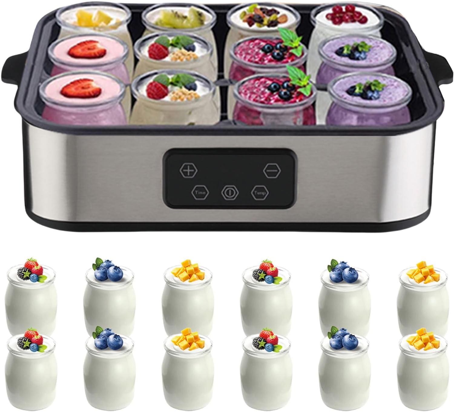 12 Jar Digital Yogurt Maker with Adjustable Temperature and 48 Hour Timer