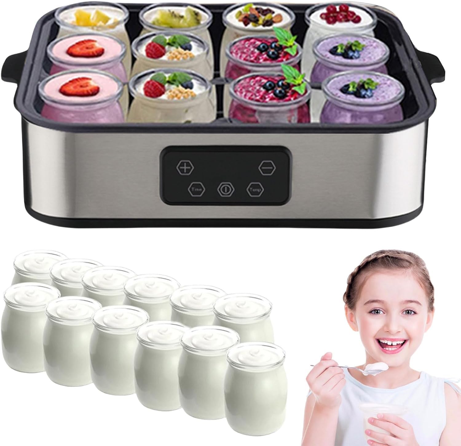 12 Jar Digital Yogurt Maker with Adjustable Temperature and 48 Hour Timer