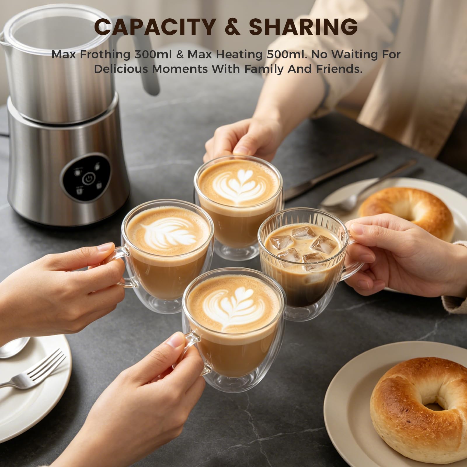 Automatic Milk Frother and Steamer with Hot and Cold Foam