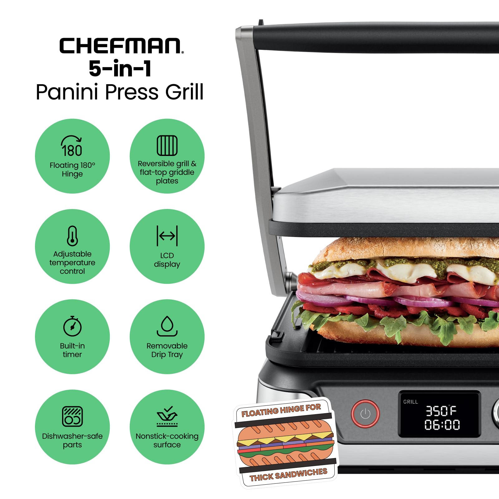 4 Slice Panini Press and Contact Grill with 180 Degree Opening