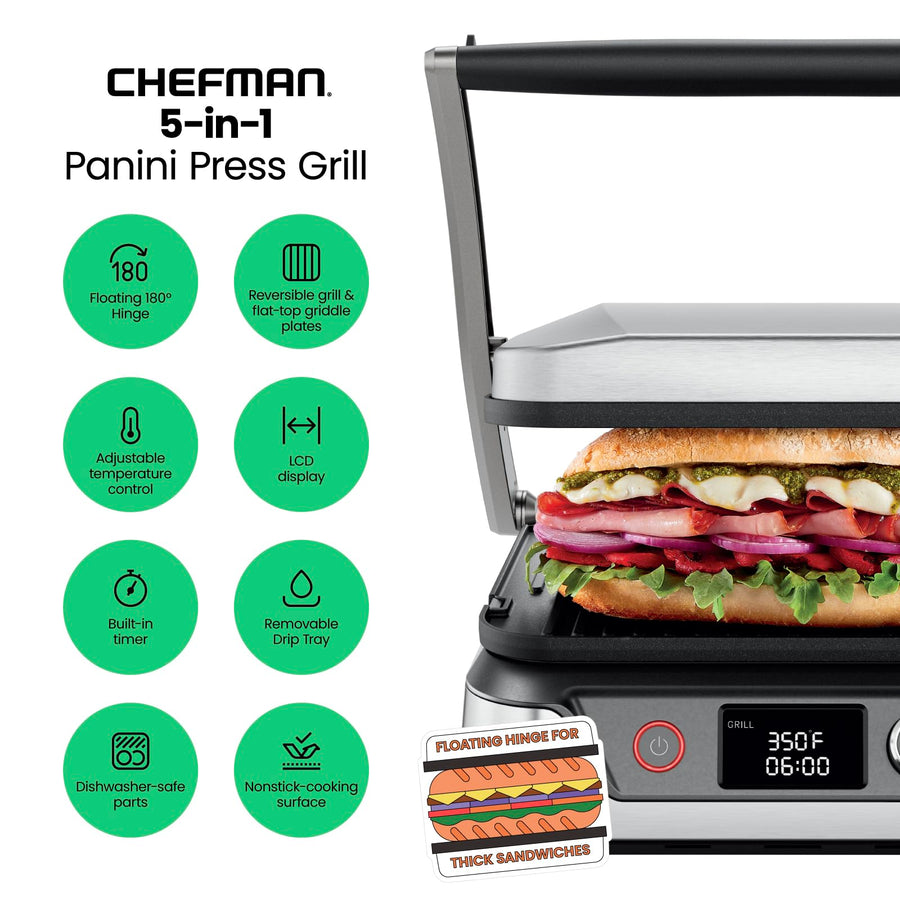 4 Slice Panini Press and Contact Grill with 180 Degree Opening