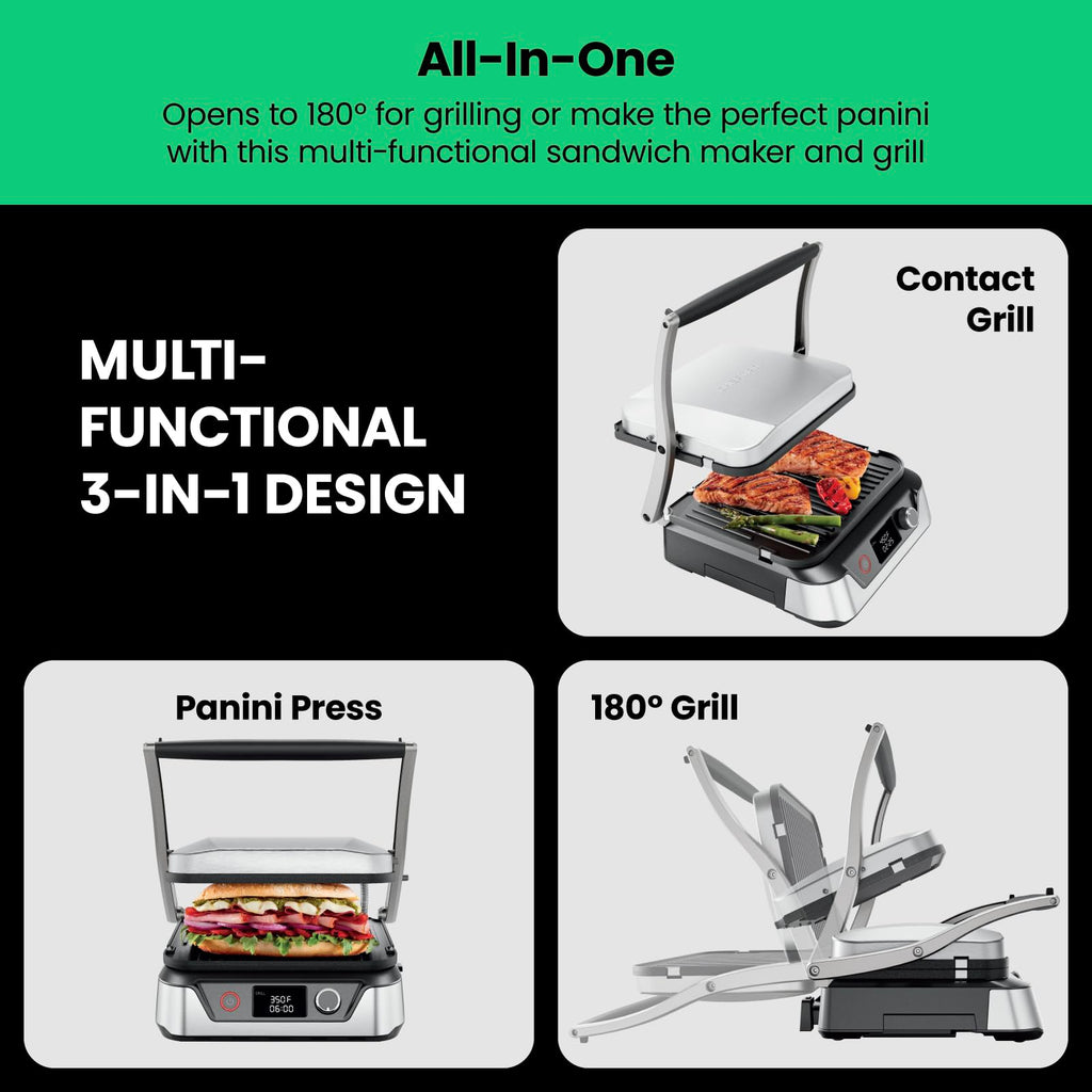 4 Slice Panini Press and Contact Grill with 180 Degree Opening
