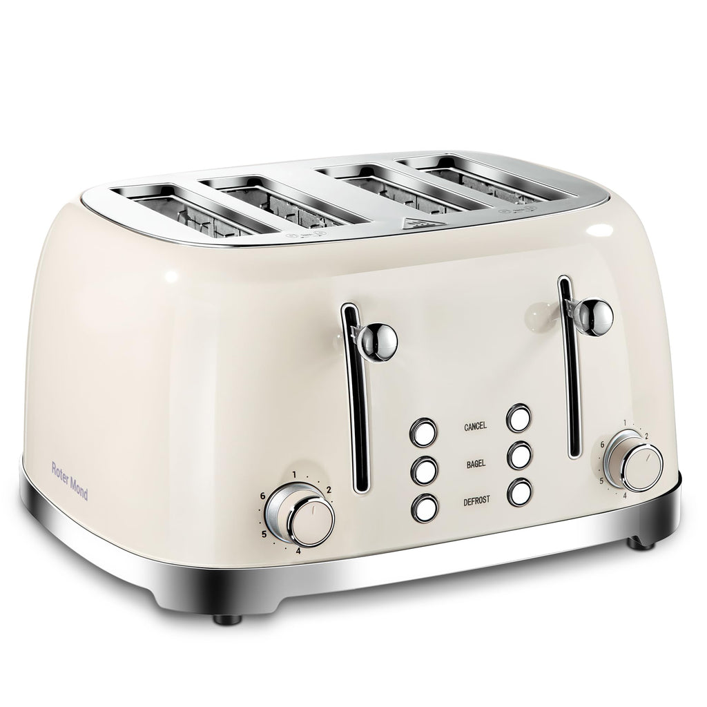 4 Slice Retro Stainless Steel Toaster with Extra Wide Slots