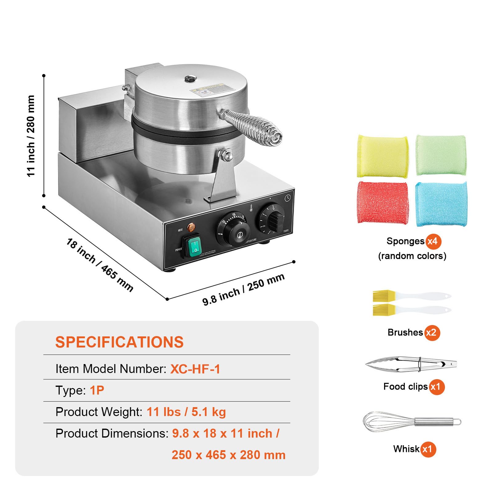 Commercial Stainless Steel Waffle Maker with Browning and Timer Control