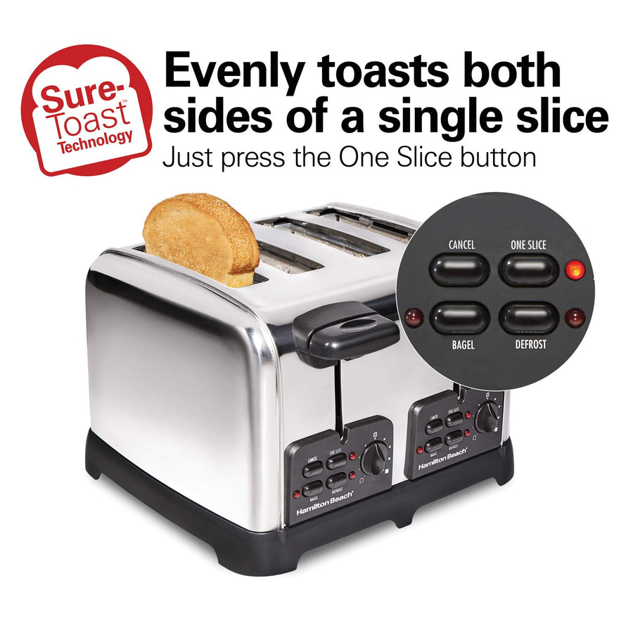 4 Slice Retro Stainless Steel Toaster with Wide Slots and Bagel Settings