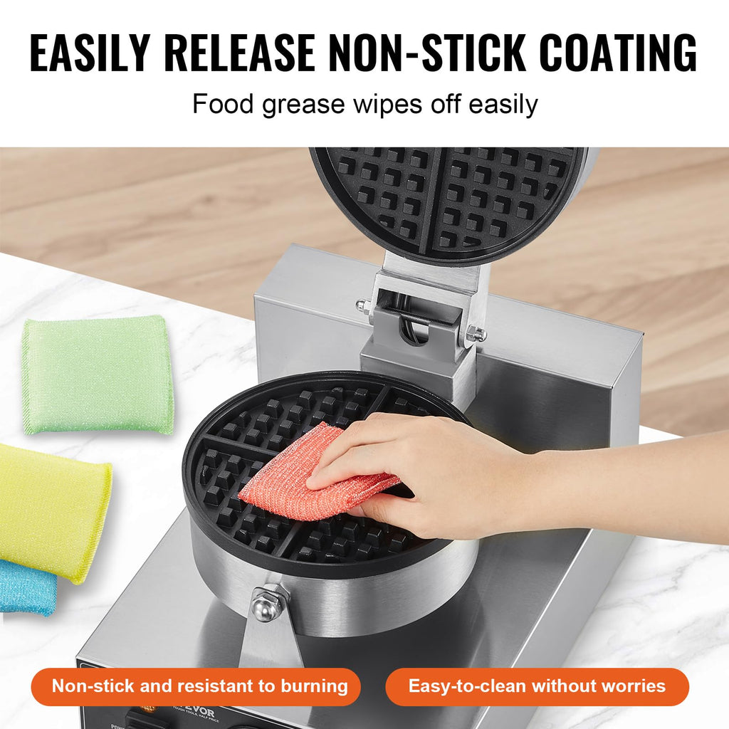 Commercial Stainless Steel Waffle Maker with Browning and Timer Control