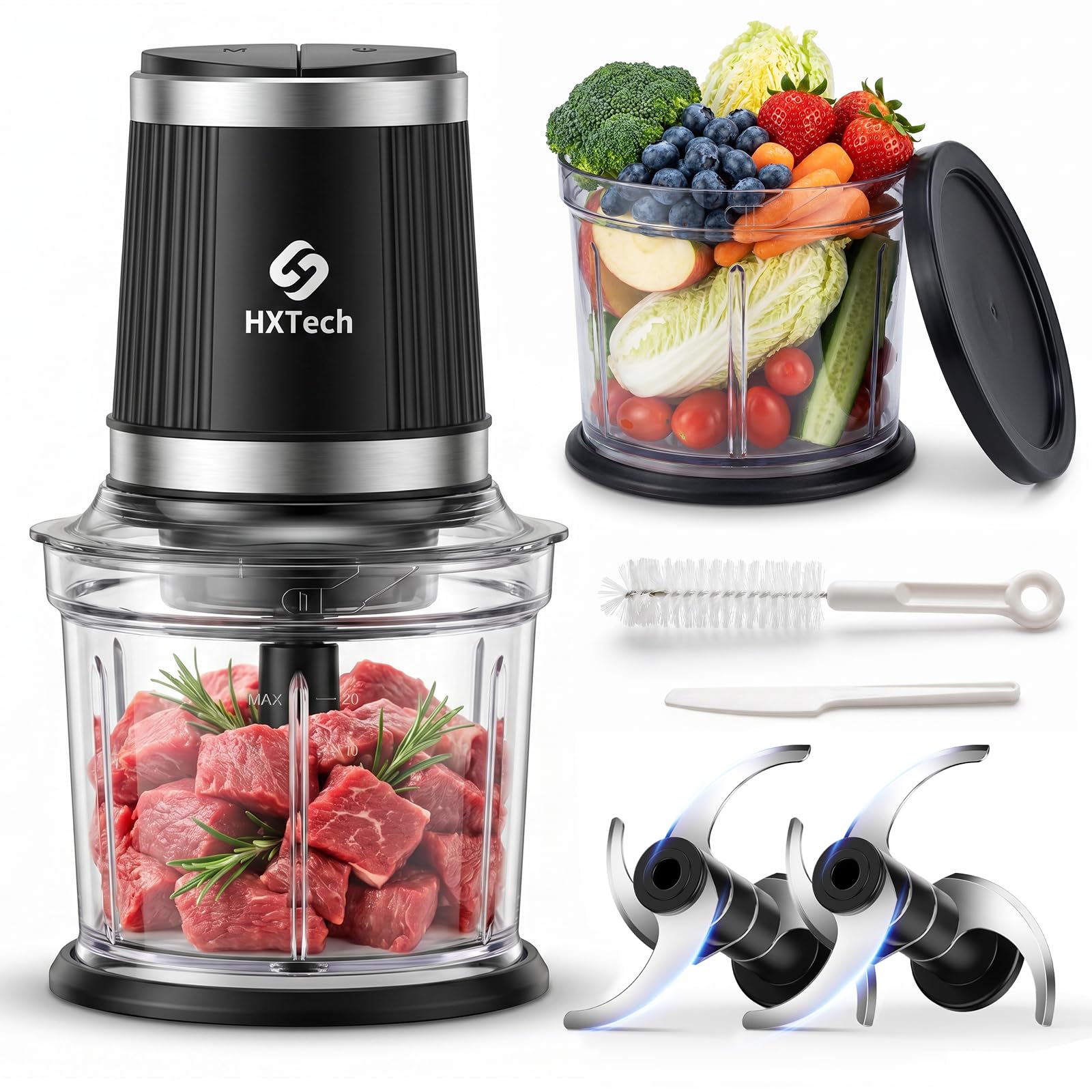 Two Speed Food Processor and Chopper Set with Two 4 Cup Bowls