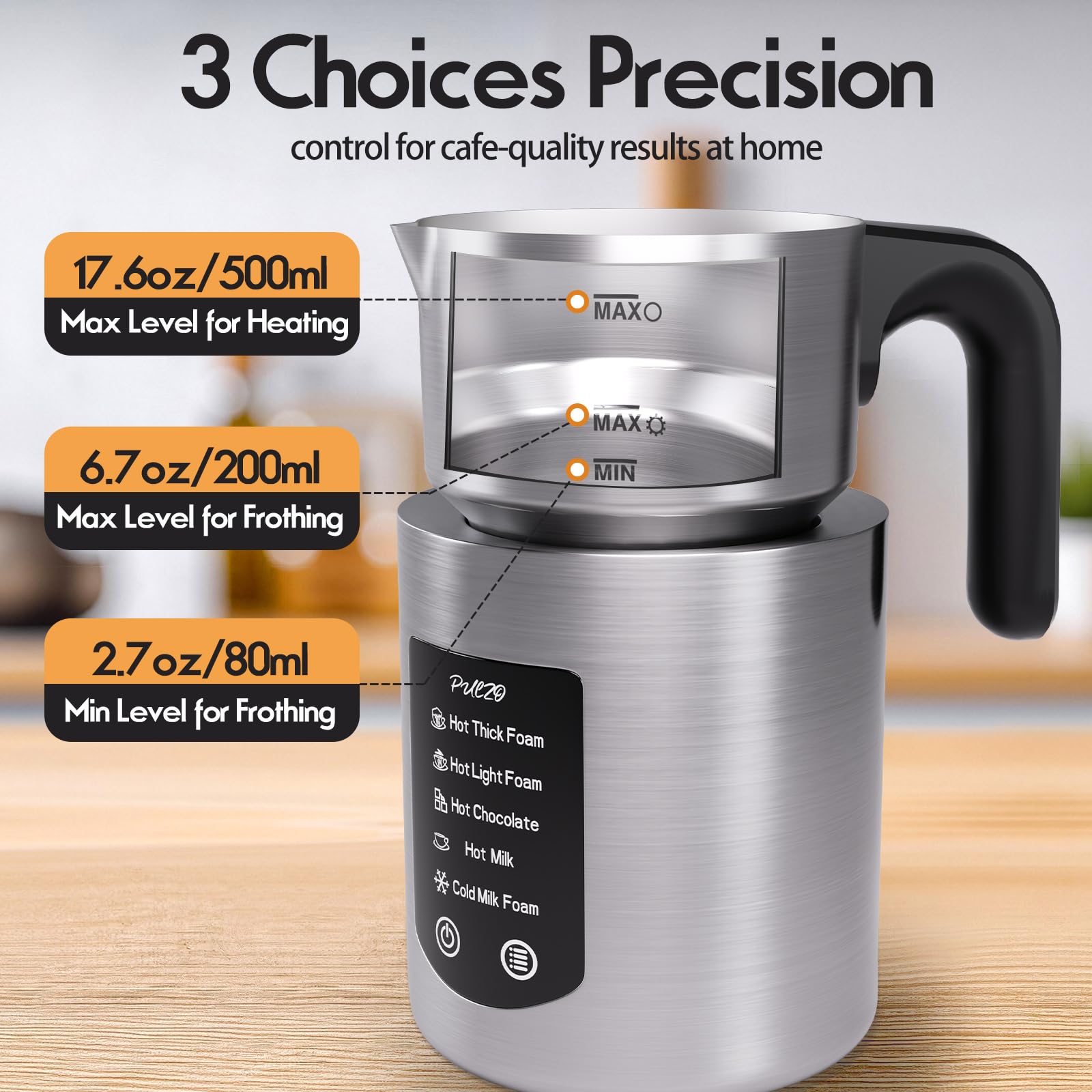 5 in 1 Electric Milk Frother and Steamer for Hot and Cold Foam