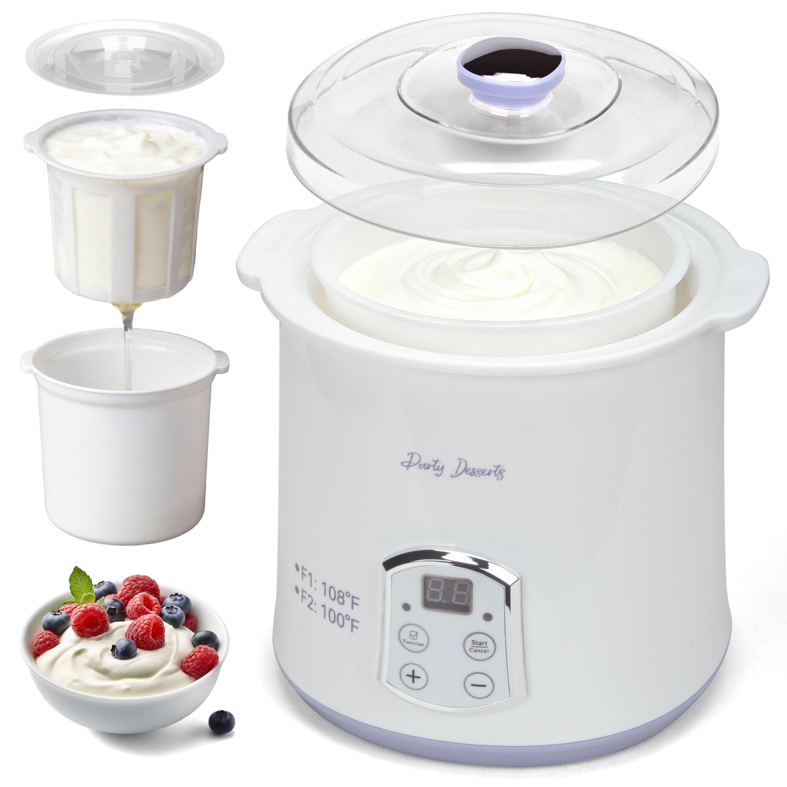 Automatic Greek Yogurt Maker with Strainer Timer and Two Quart Buckets