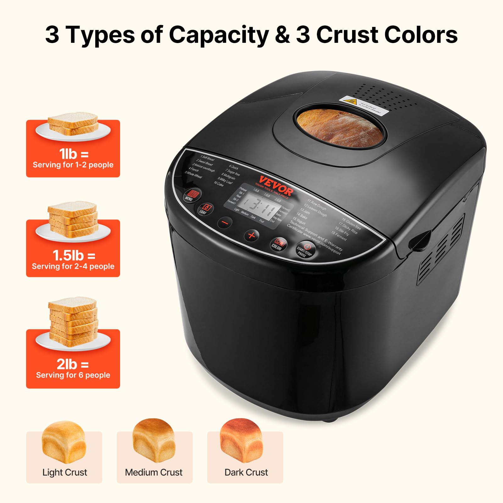 15 Function Bread Maker with Ceramic Pot and Delay Timer
