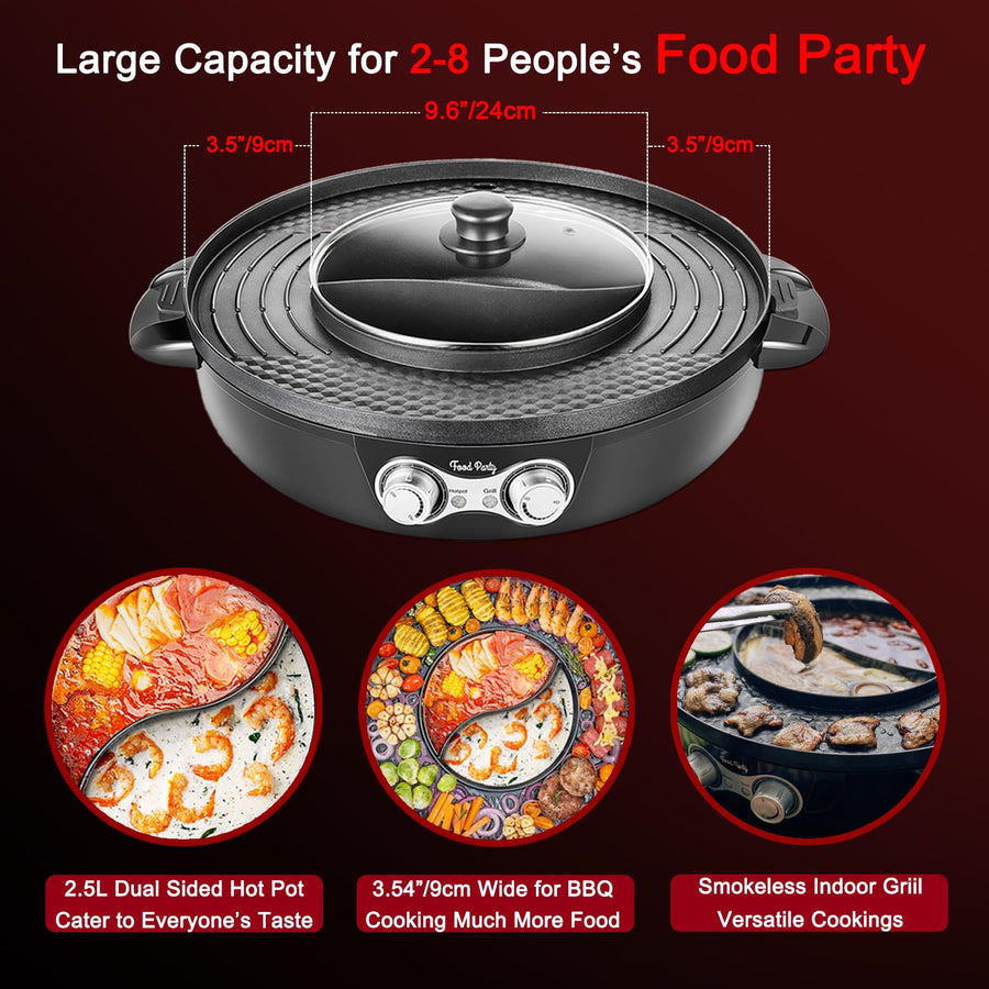 16.5 Inch Electric Hot Pot and Smokeless Korean BBQ Grill Combo