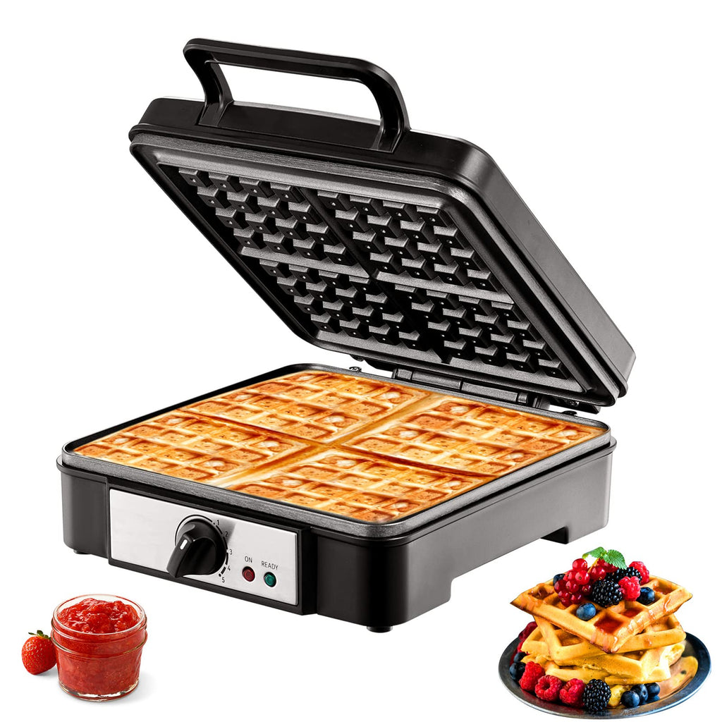 Commercial Stainless Steel Waffle Maker with Browning and Timer Control