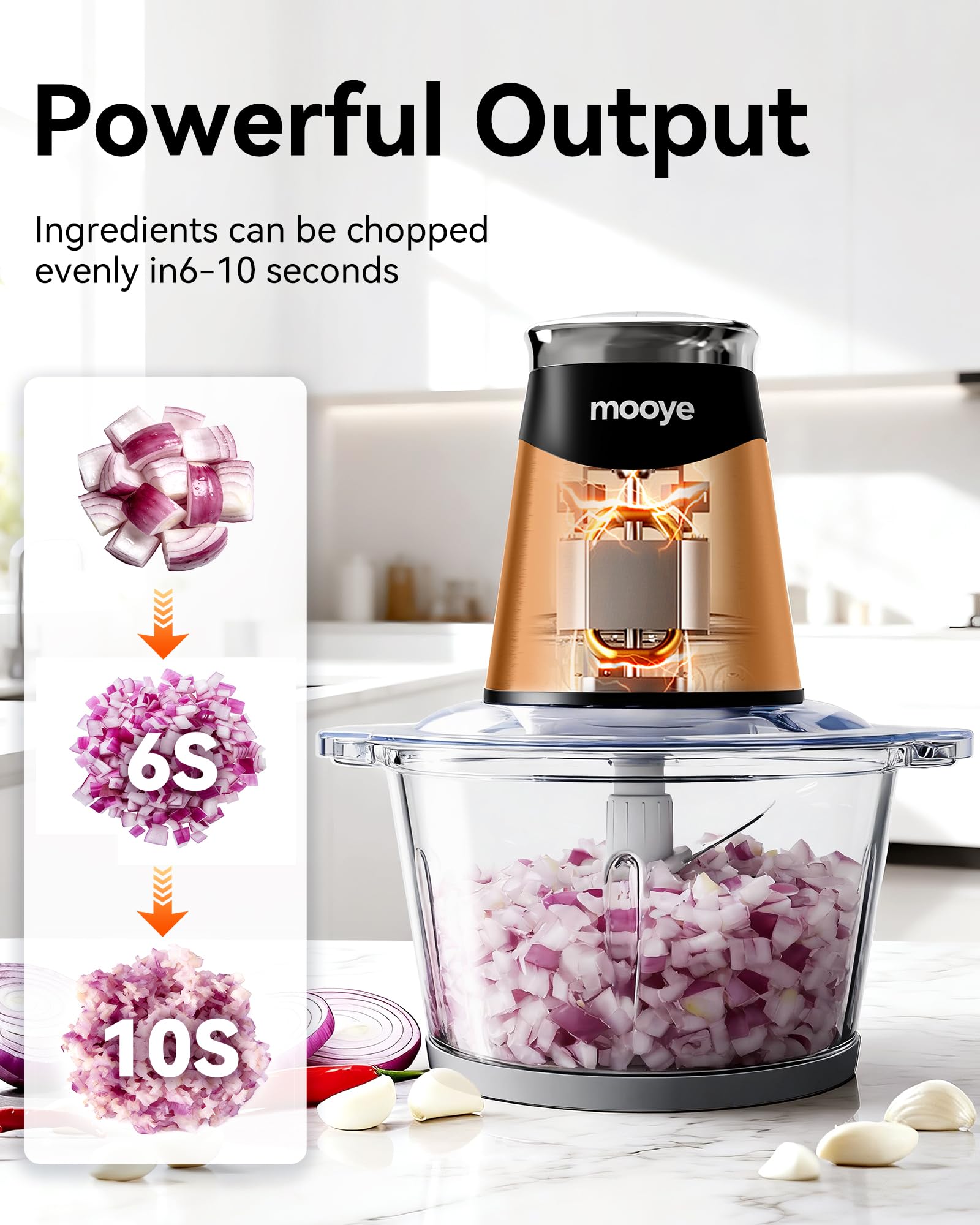 Electric Food Chopper Meat Grinder with Three Bowls and Copper Motor