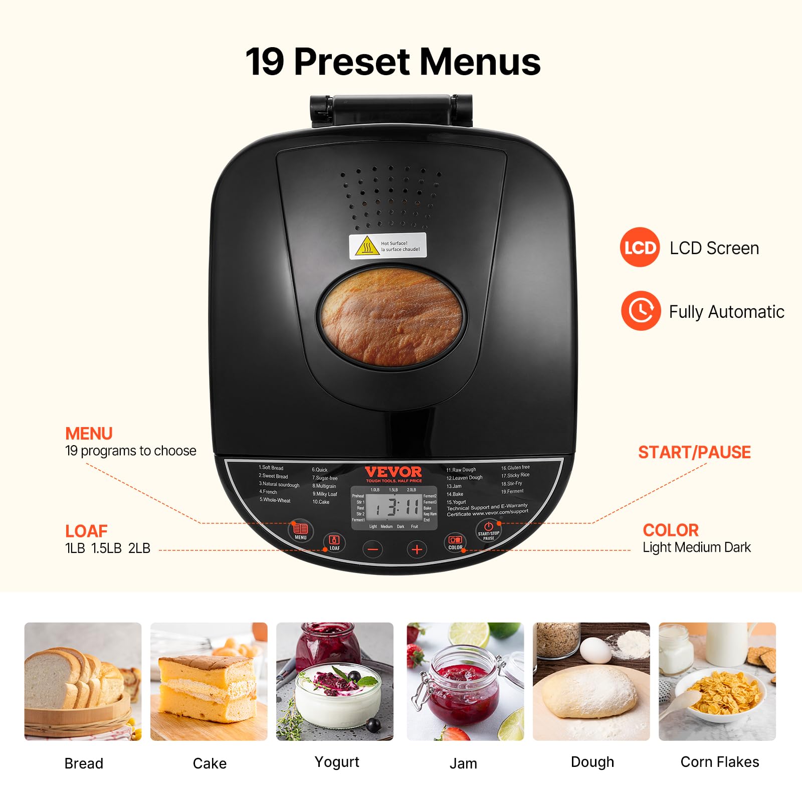 15 Function Bread Maker with Ceramic Pot and Delay Timer
