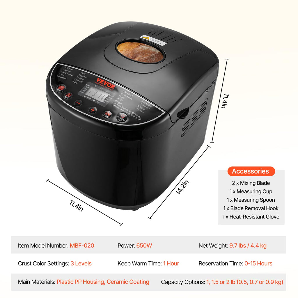 15 Function Bread Maker with Ceramic Pot and Delay Timer