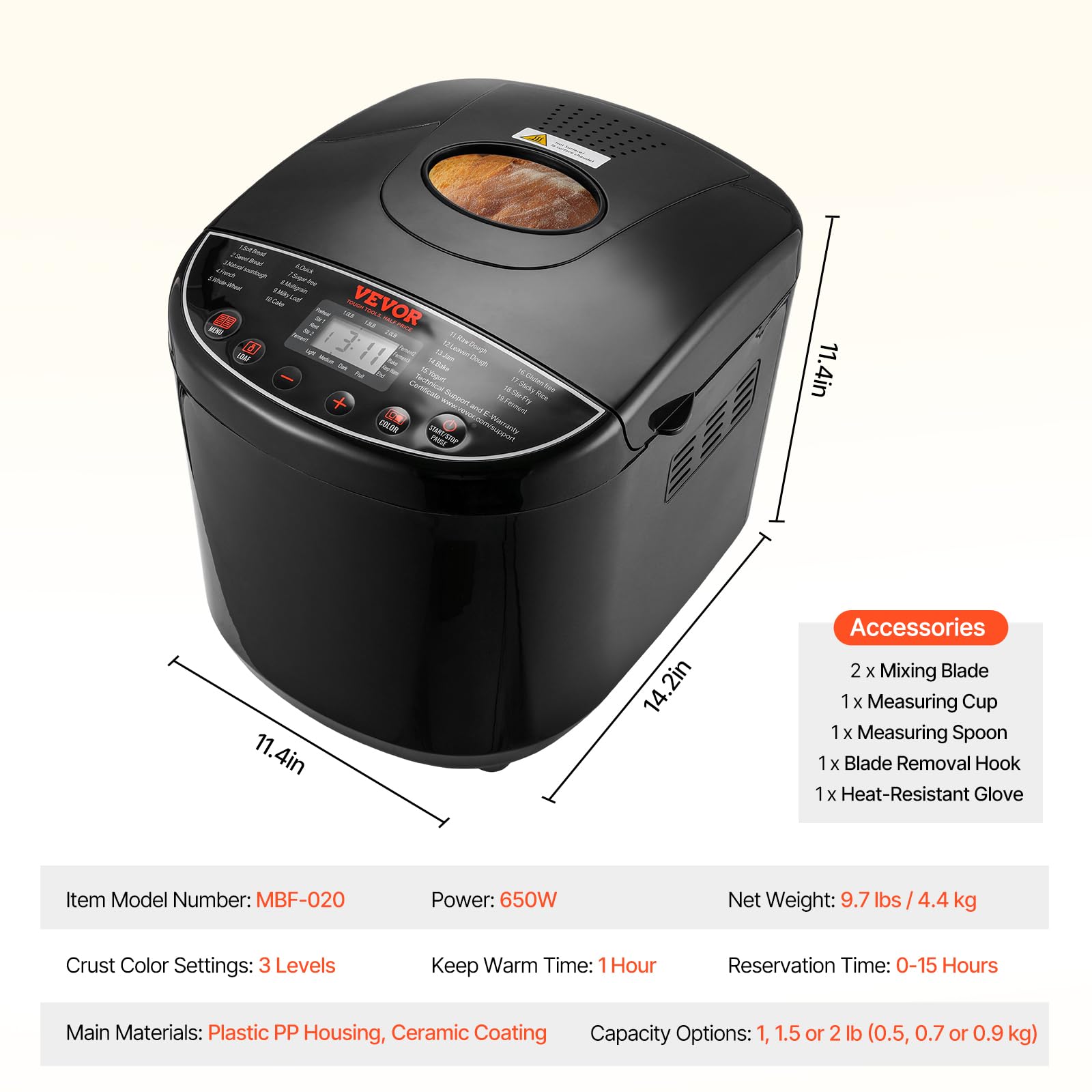15 Function Bread Maker with Ceramic Pot and Delay Timer