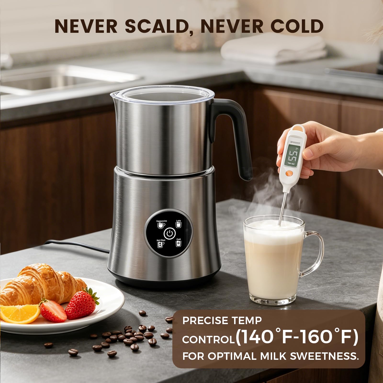 Automatic Milk Frother and Steamer with Hot and Cold Foam