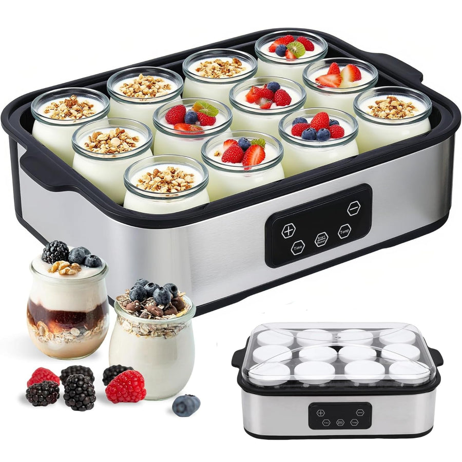 12 Jar Digital Yogurt Maker with Adjustable Temperature and 48 Hour Timer