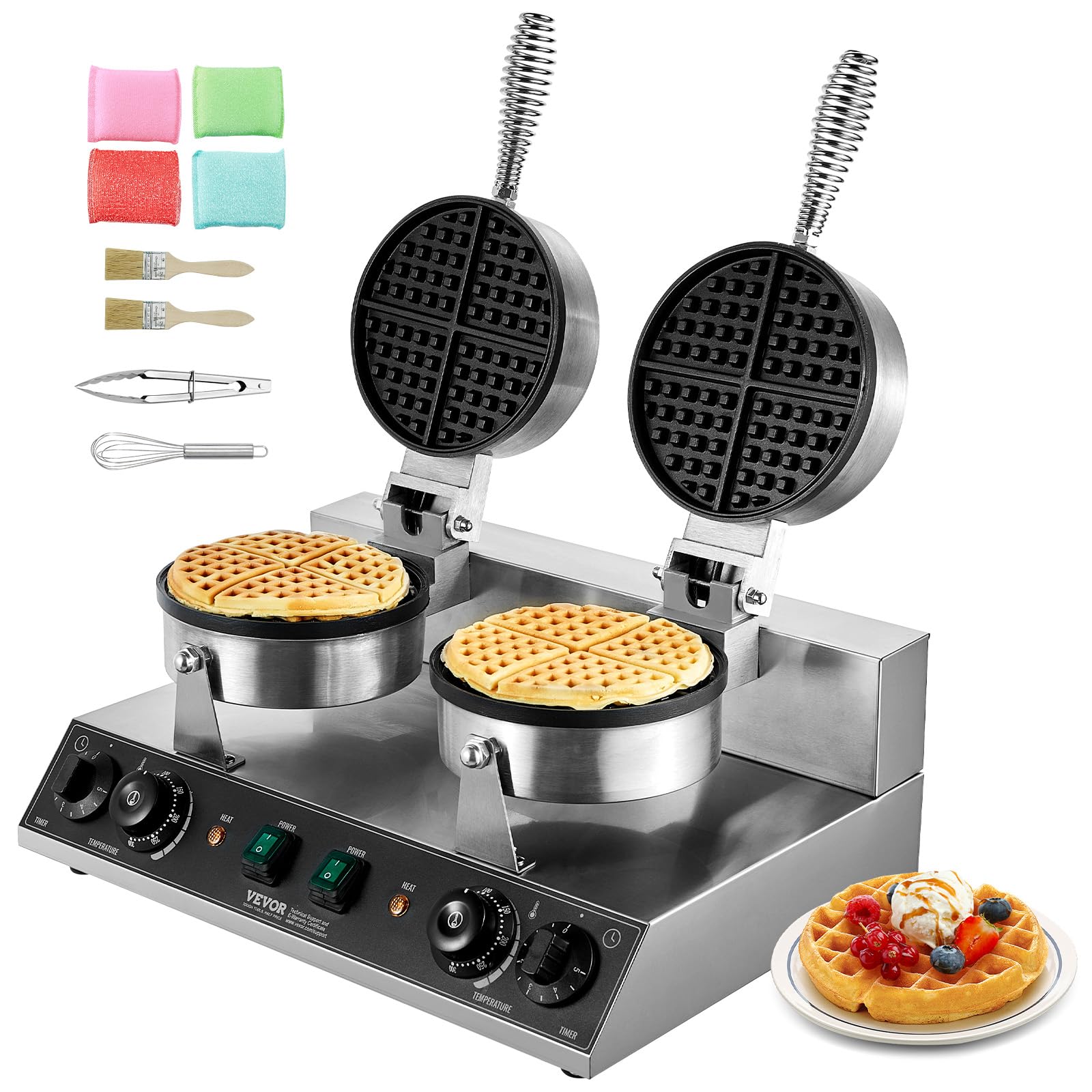 Commercial Stainless Steel Waffle Maker with Browning and Timer Control