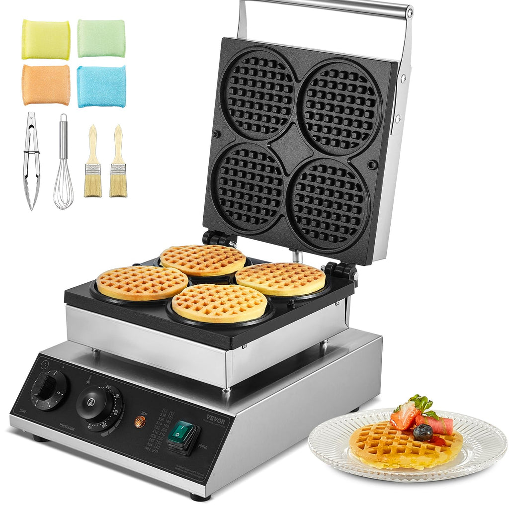 Commercial Stainless Steel Waffle Maker with Browning and Timer Control