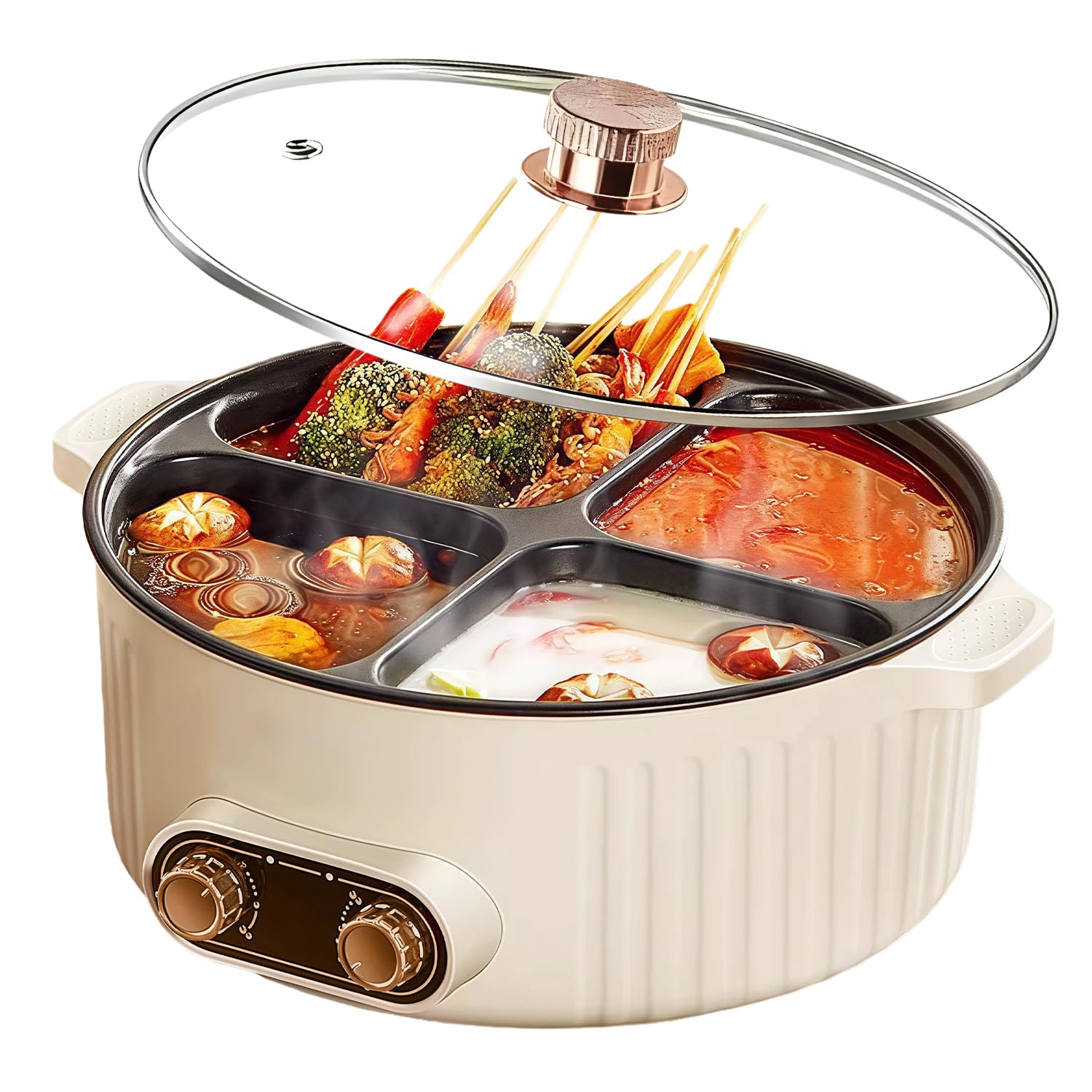 6L Four Compartment Multifunction Electric Hot Pot and Slow Cooker