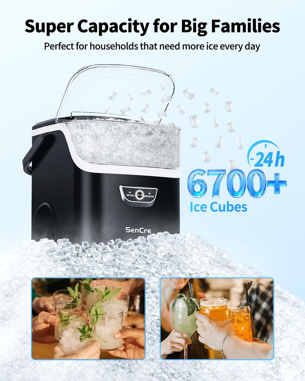 Portable Countertop Nugget Ice Maker with Handle