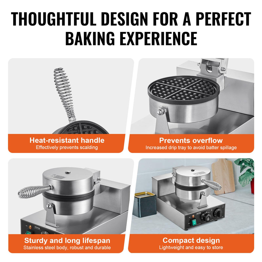 Commercial Stainless Steel Waffle Maker with Browning and Timer Control