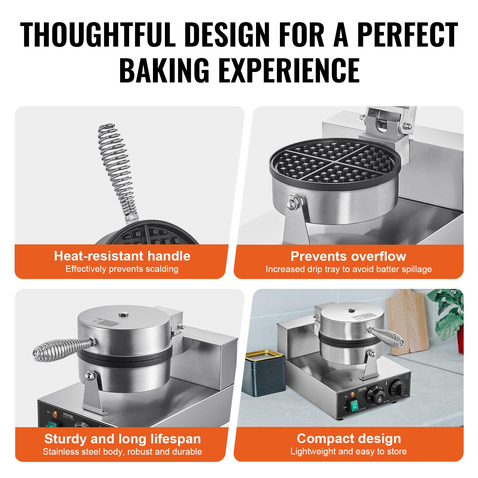 Commercial Stainless Steel Waffle Maker with Browning and Timer Control