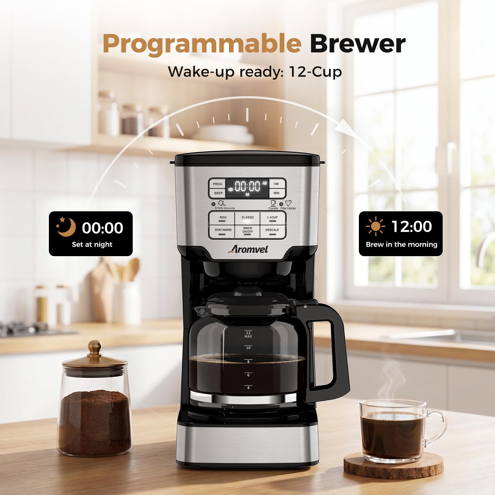 Programmable Drip Coffee Maker with Delay Brew and Keep Warm Function