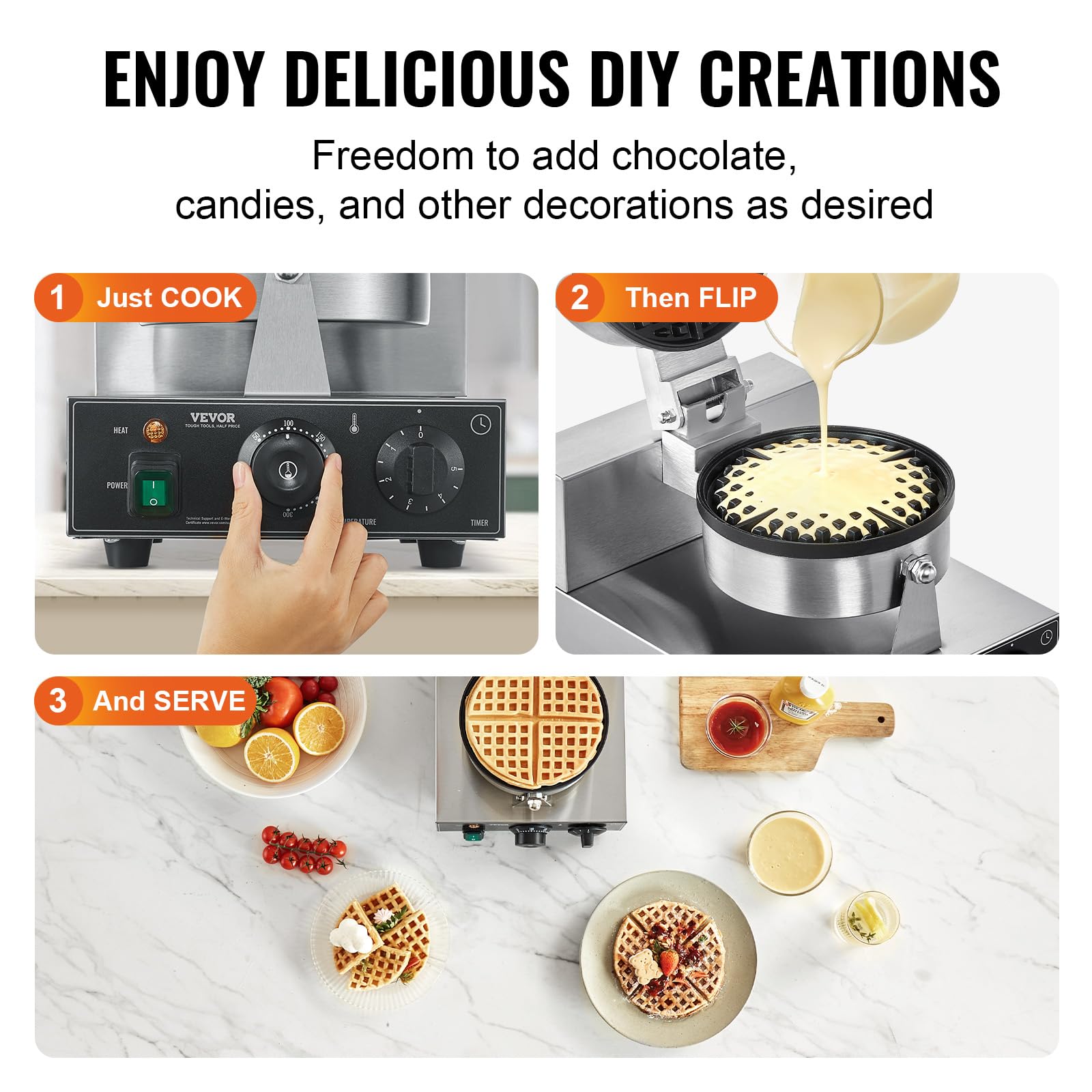 Commercial Stainless Steel Waffle Maker with Browning and Timer Control