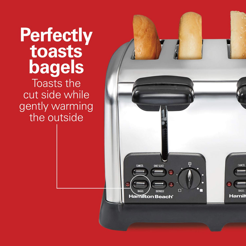 4 Slice Retro Stainless Steel Toaster with Wide Slots and Bagel Settings