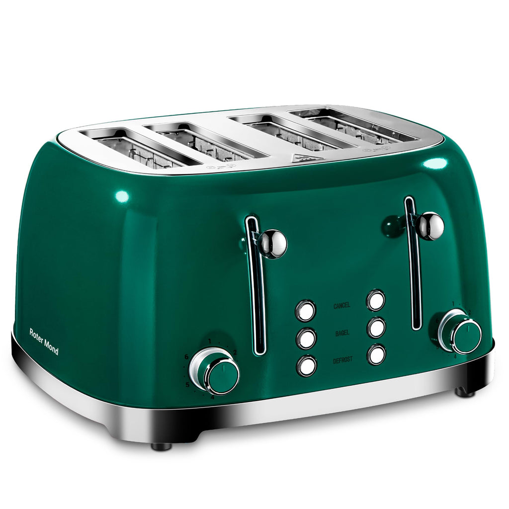 4 Slice Retro Stainless Steel Toaster with Extra Wide Slots