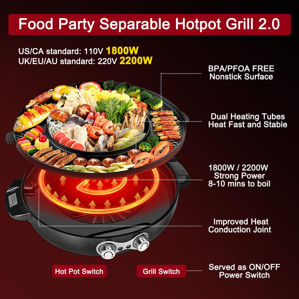 16.5 Inch Electric Hot Pot and Smokeless Korean BBQ Grill Combo