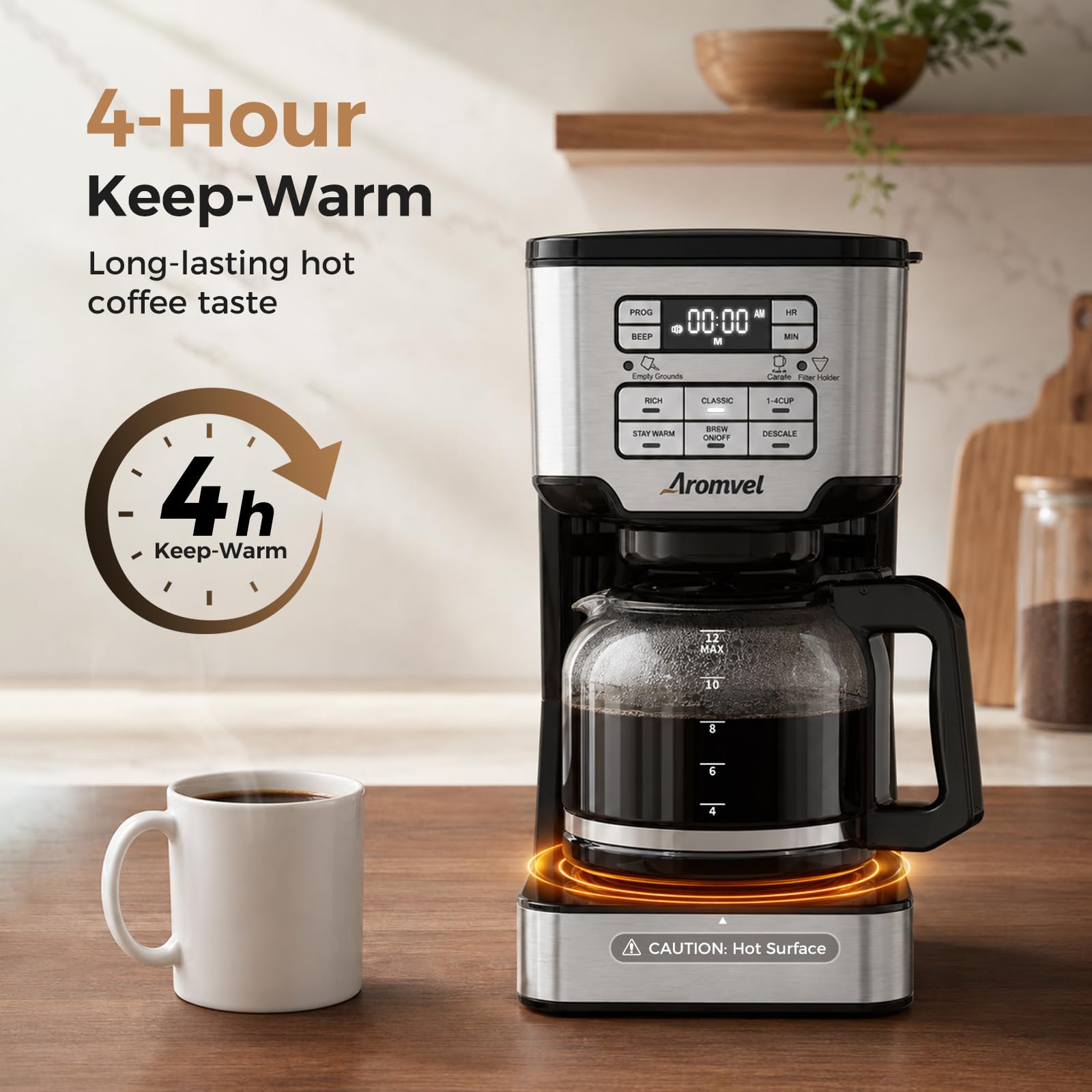 Programmable Drip Coffee Maker with Delay Brew and Keep Warm Function