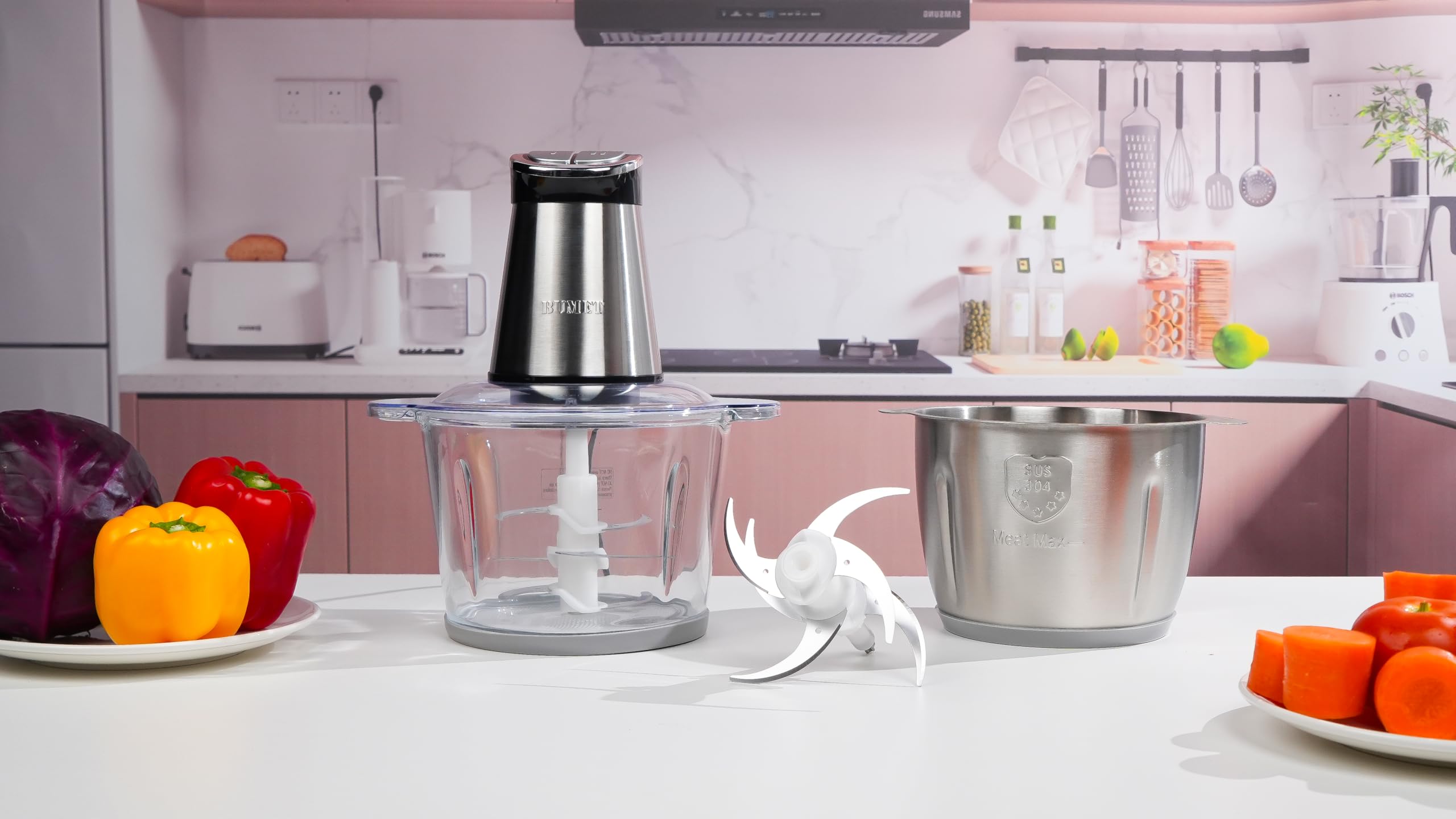 800W 12 Cup Food Chopper with LED Timer and Six Tiered Blades
